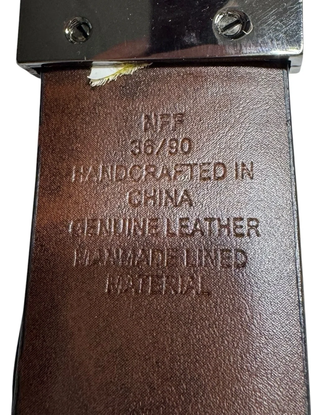 Mens Leather Belt Brown Size 38 1.5” Wide Silver Buckle Quiet Luxury Black‎